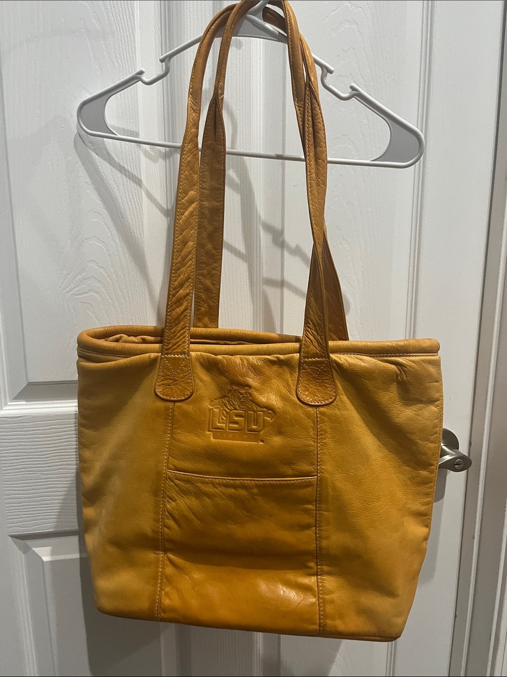 LSU Yellow Leather Tote with Double Shoulder Straps